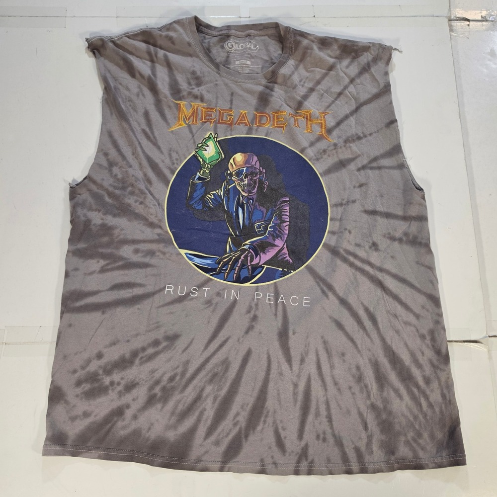 Megadeth Rust in Peace Tie Dye Muscle Tank Top Gray Large Graphic Tee